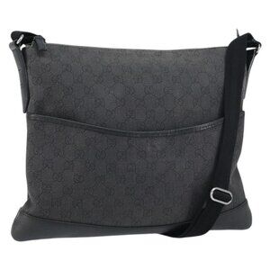 Authentic GUCCI GG Canvas Shoulder Bag Black Silver 374411